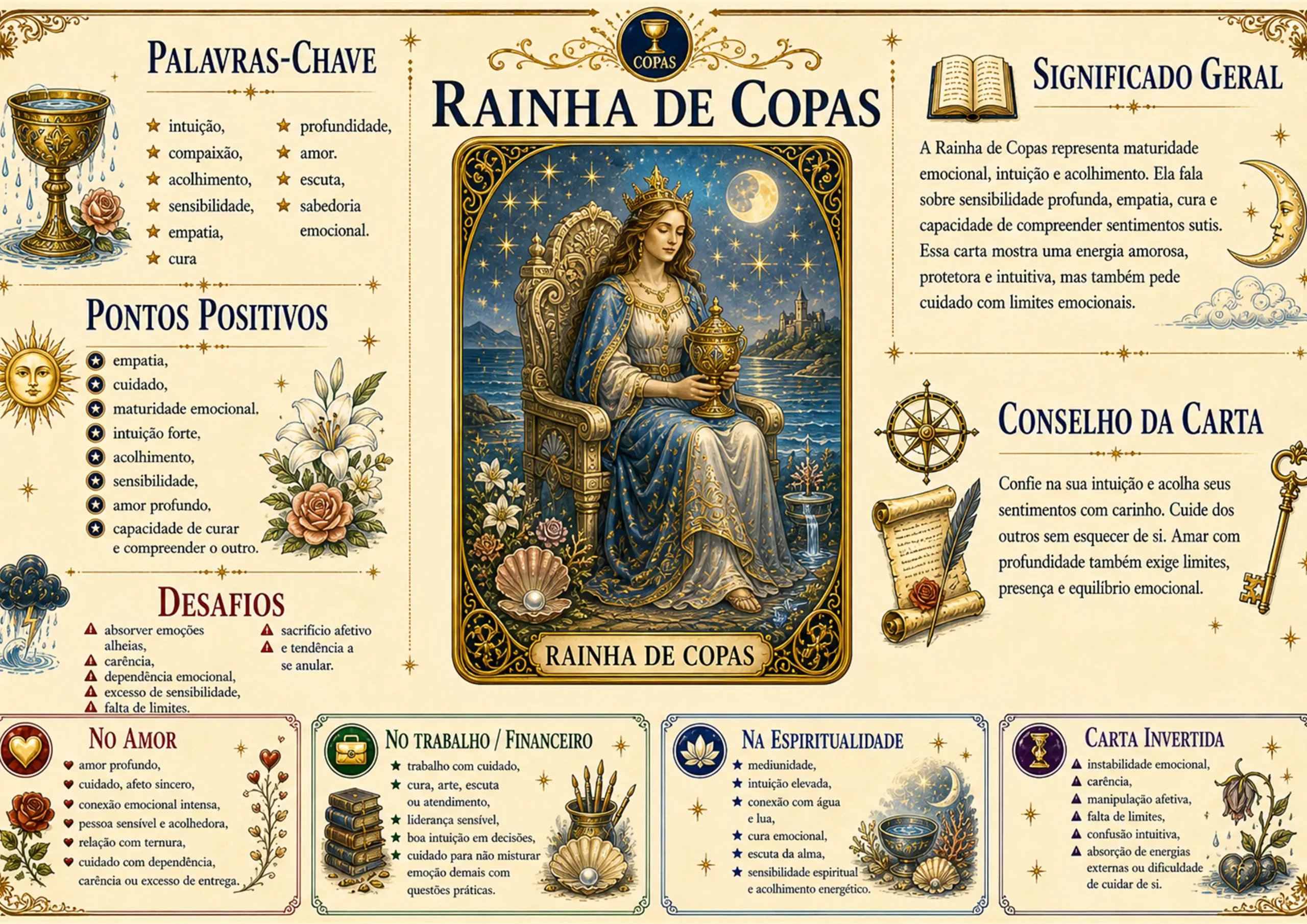 Carta Copas 13 - Rainha de Copas